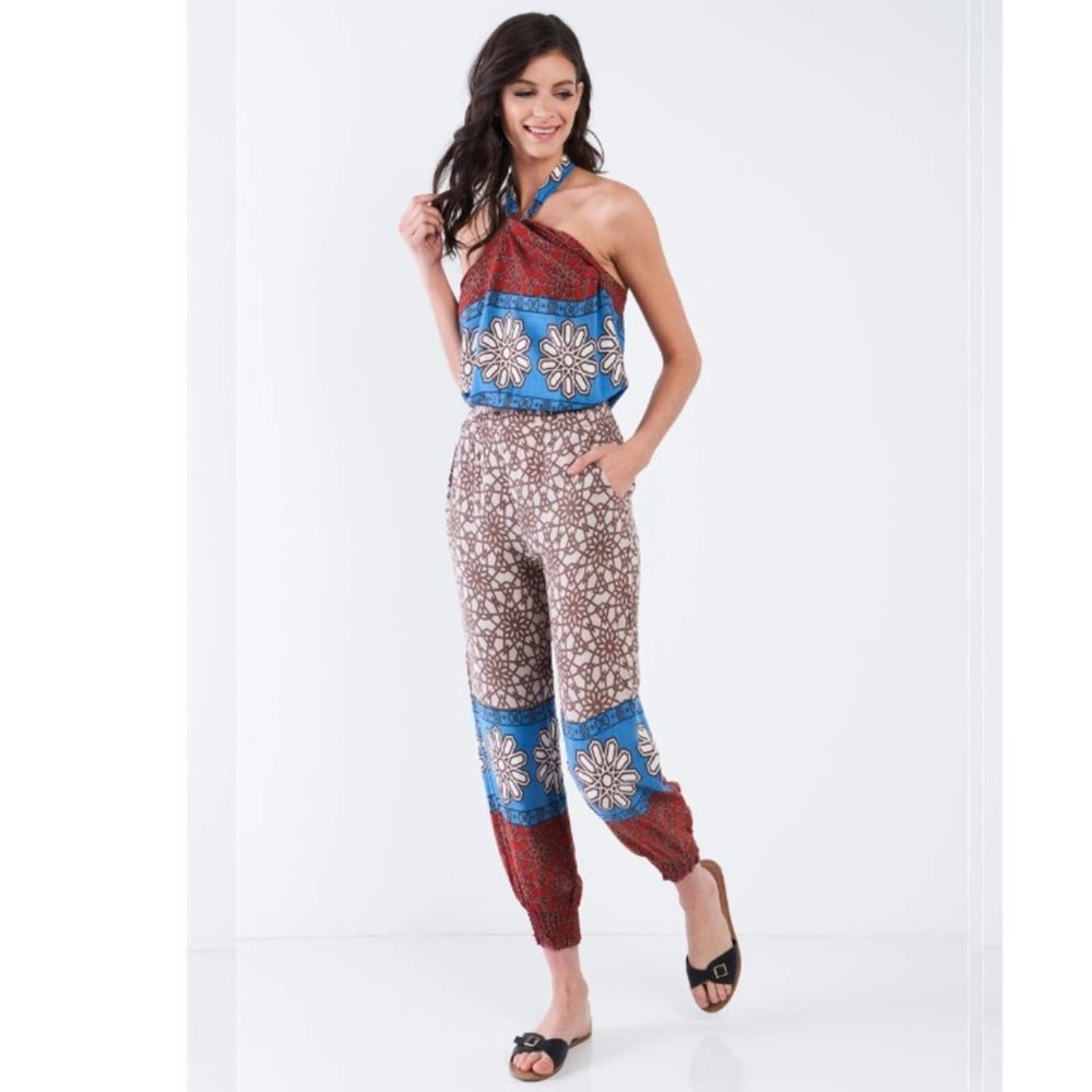 Boho Halter Smock Ankle Jumpsuit